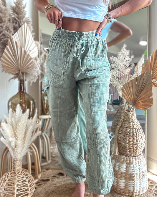 Keeping It Casual Gauze Gauze Pants (Sage)