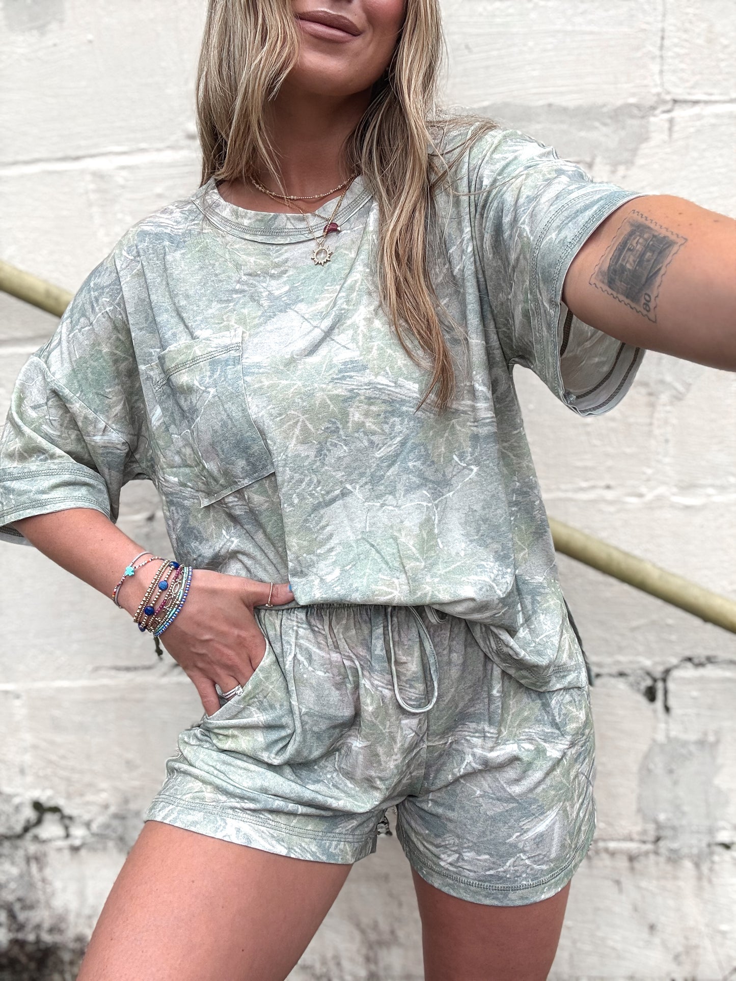 Camo Print Top & Shorts Sets