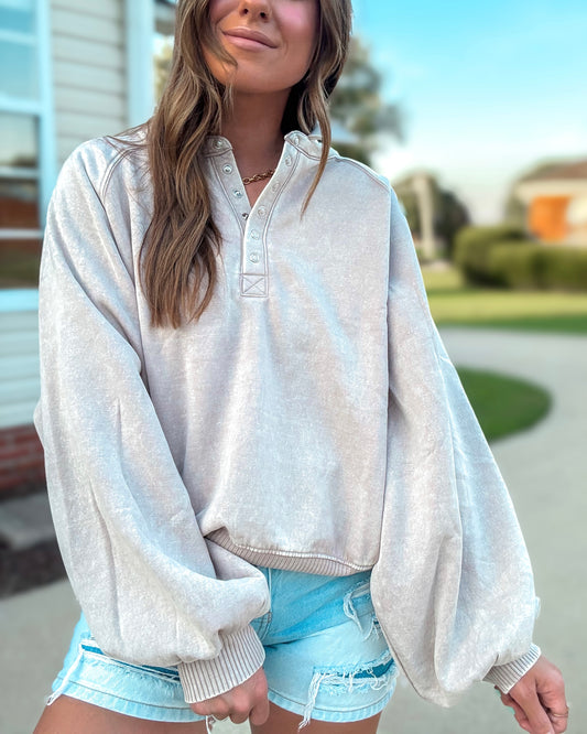 Soft Side Snap-Up Collared Pullover (Ash Mocha)