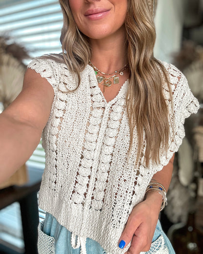 Desert Highway V-Neck Crochet Top