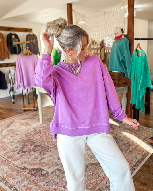 French Terry Pigment Dye Pullover (Plum)