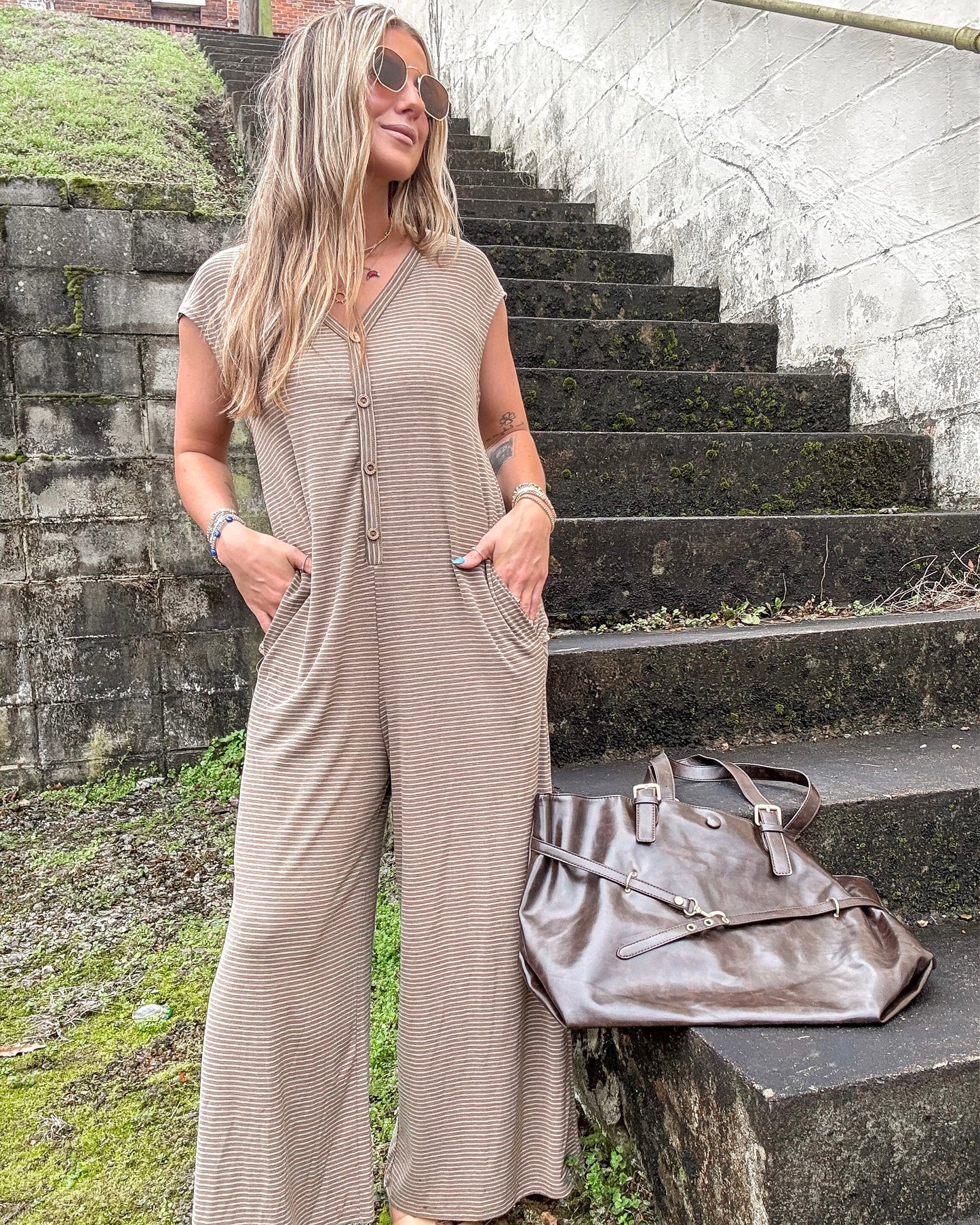 Striped Button Down Jumpsuit