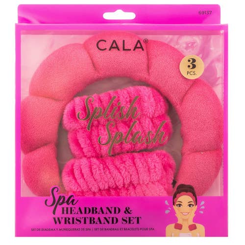 CALA Spa Bubble Puffy Headband and Wristband Set: Pink