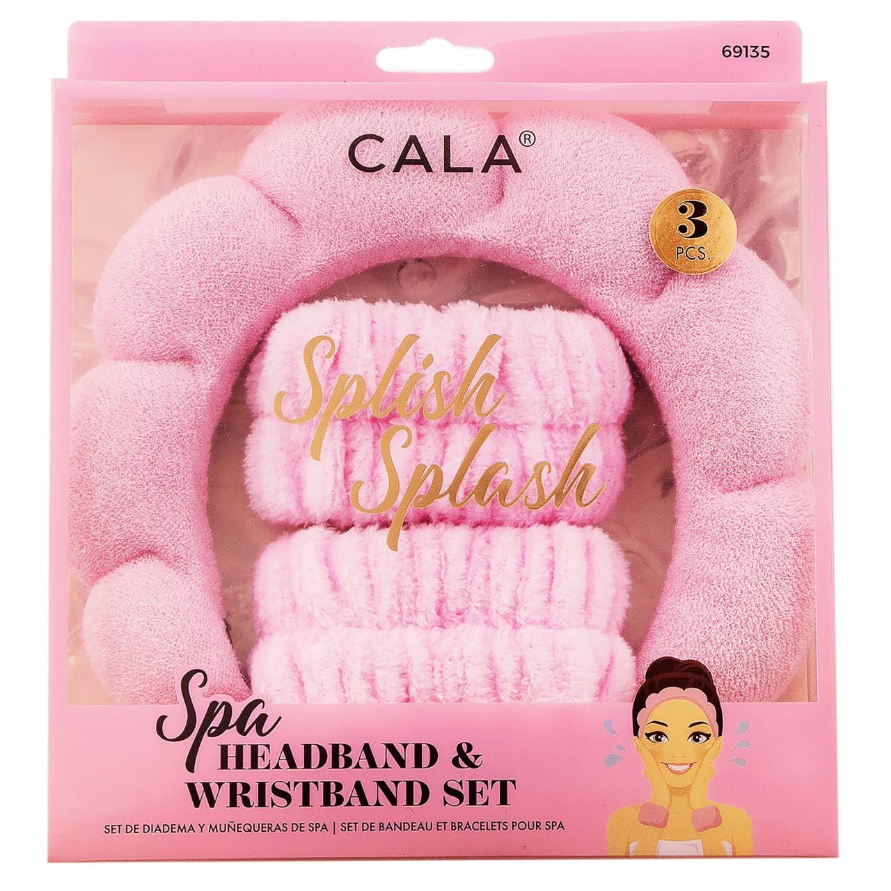 CALA Spa Bubble Puffy Headband and Wristband Set: Pink