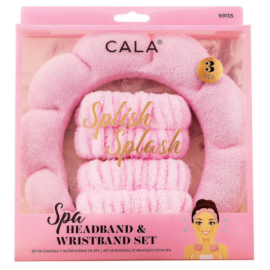 CALA Spa Bubble Puffy Headband and Wristband Set: Pink
