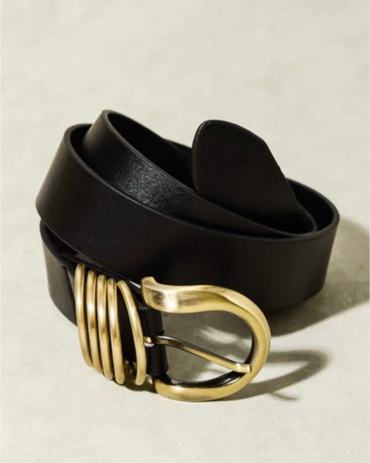 Leather Rounded Buckle Belt (Black)