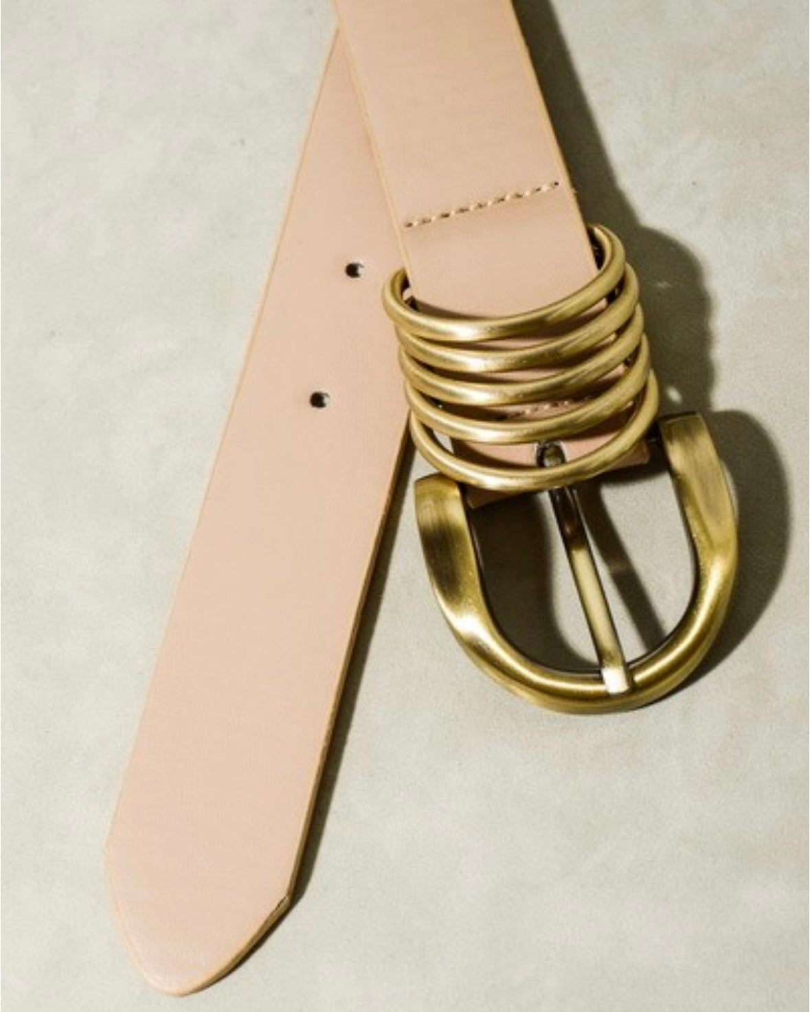 Leather Rounded Buckle Belt (Beige)