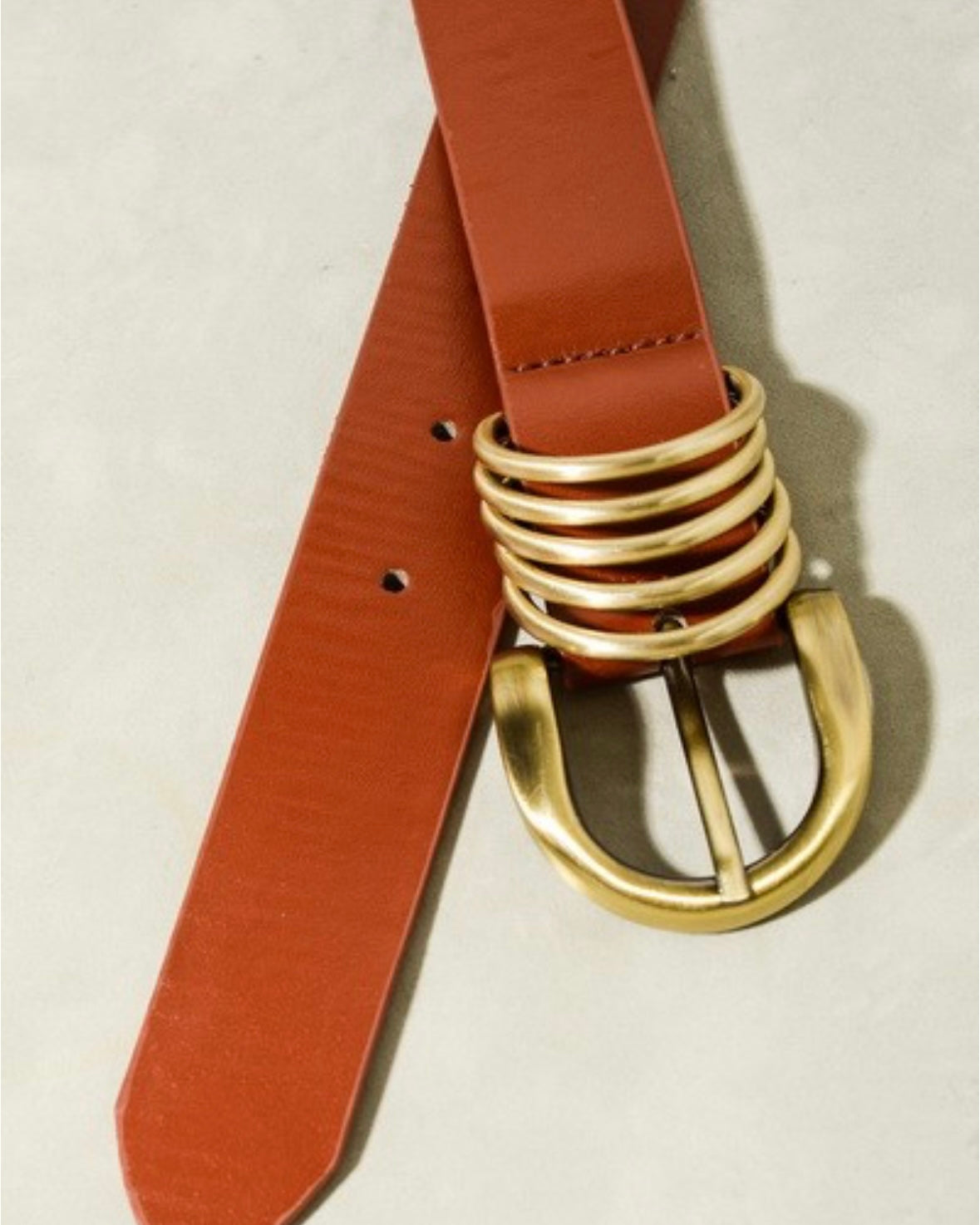 Leather Rounded Buckle Belt (Brown)