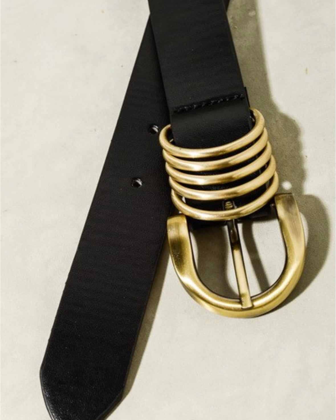 Leather Rounded Buckle Belt (Black)