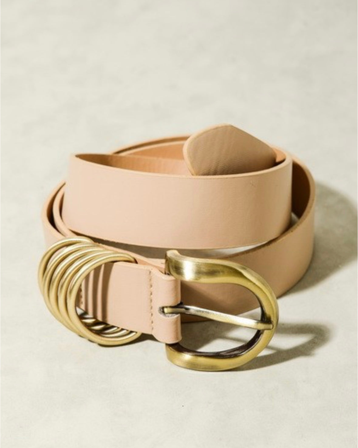 Leather Rounded Buckle Belt (Beige)